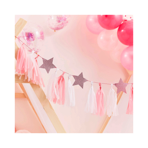Pamper Party Pink Tassel Garland with Pink Glitter Stars