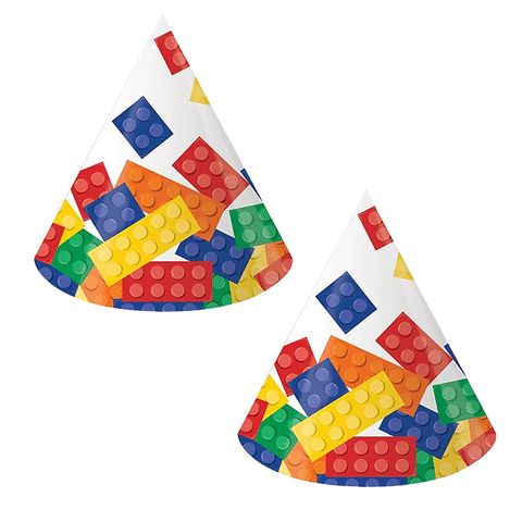 Block Party Cone Shaped Party Hats Pack of 8